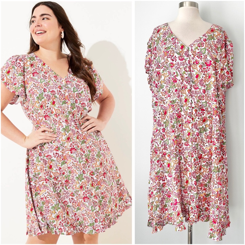 NWT LOFT Plus 26 Jungle Floral Ruffle Pocket Dress